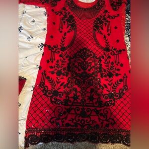 Elegant Red and Black Embroidered Kurti/Kameez